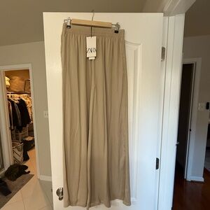 NWT Zara Cream Elastic Waist Palazzo Pants